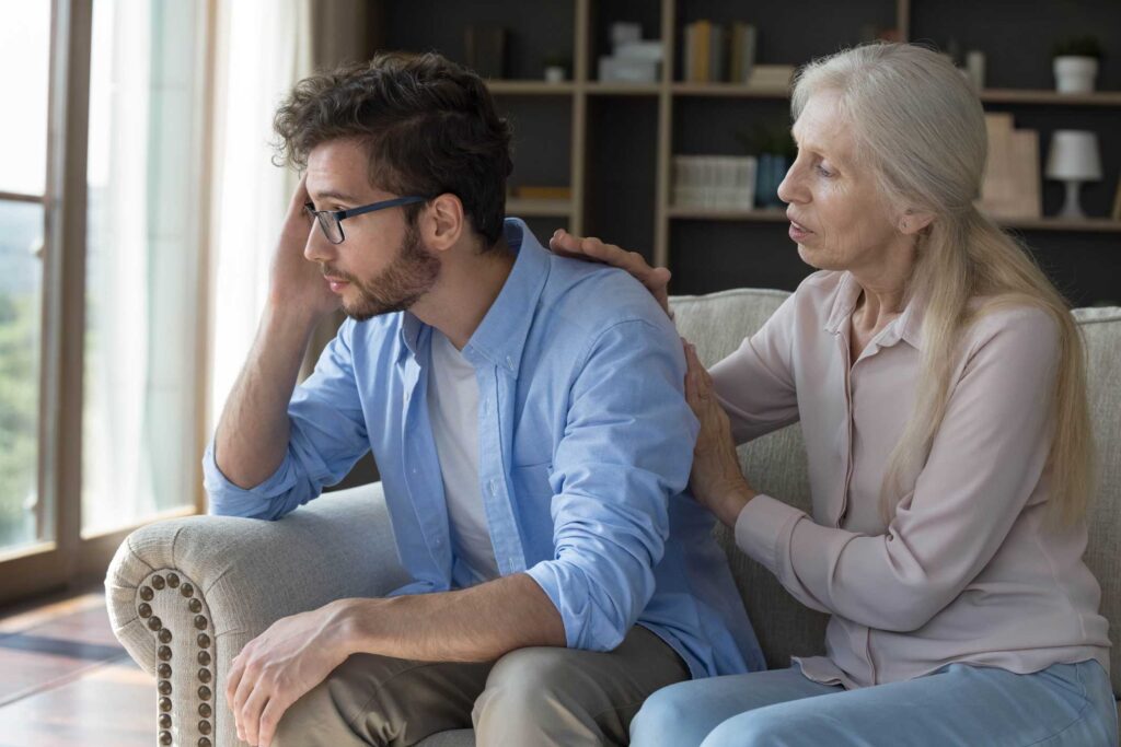 elder woman recognizes the symptoms of depression in adult children