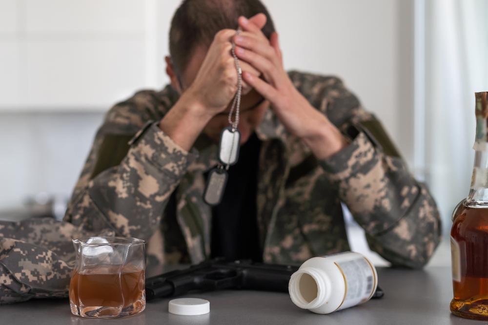 a soldier suffering of PTSD and substance addiction