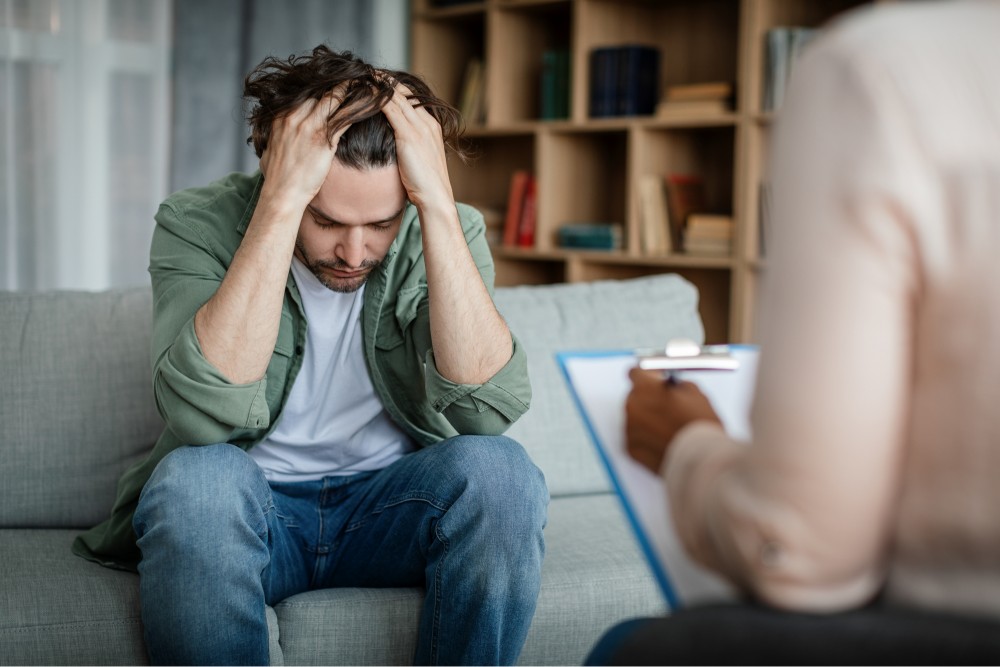 Man suffer PTSD attended a therapy session