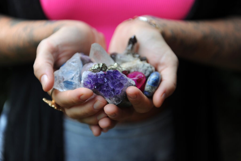 woman holding crystals for depression