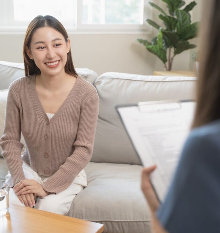 happy woman in individual therapy