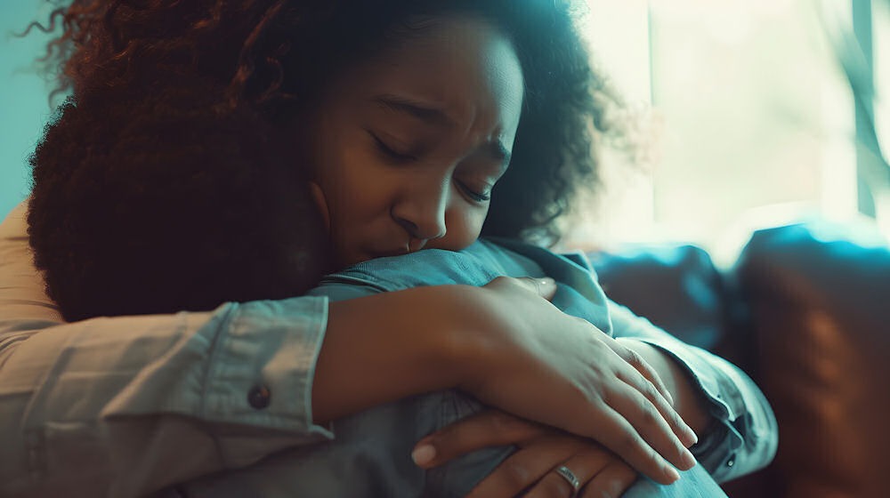 woman hugging a kid